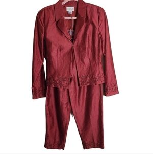 Cache 80s Vintage Linen Blend Beaded Pant Suit Size 8/10